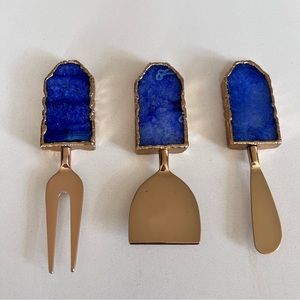 Set of 3 Blue Crystal cheese knives/spreaders New never used
